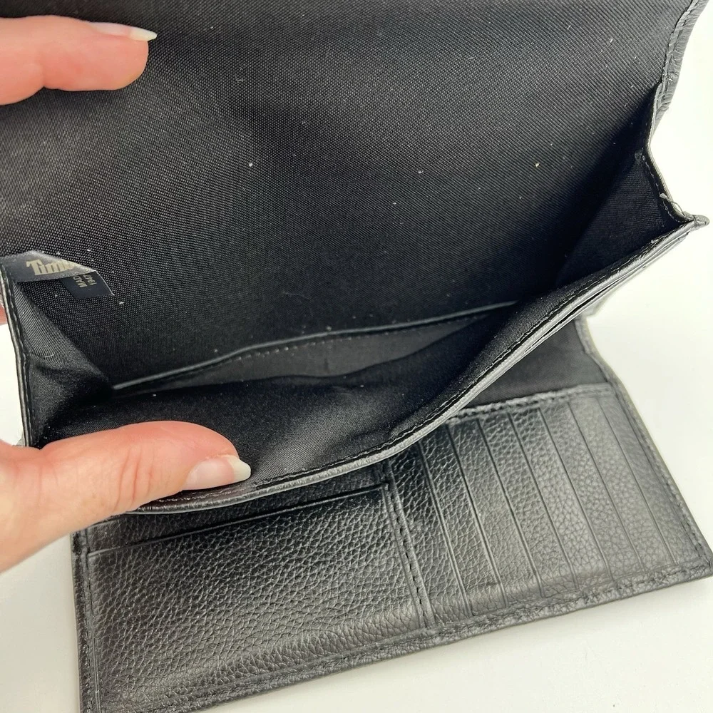 Timberland Pebbled Leather Black Wallet Women's Trifold Cardholder Clutch Flap